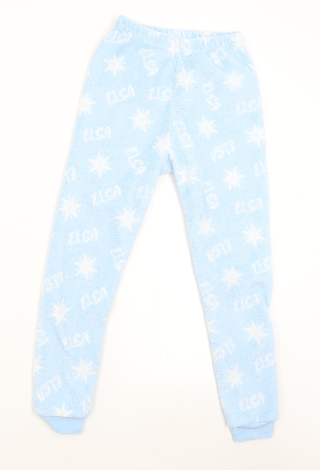 Primark Girls Blue Solid Fleece  Pyjama Pants Size 9-10 Years