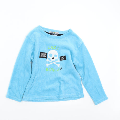 Chill Out Boys Blue Solid Fleece  Pyjama Top Size 8-9 Years  - Lazy Bonez Skull
