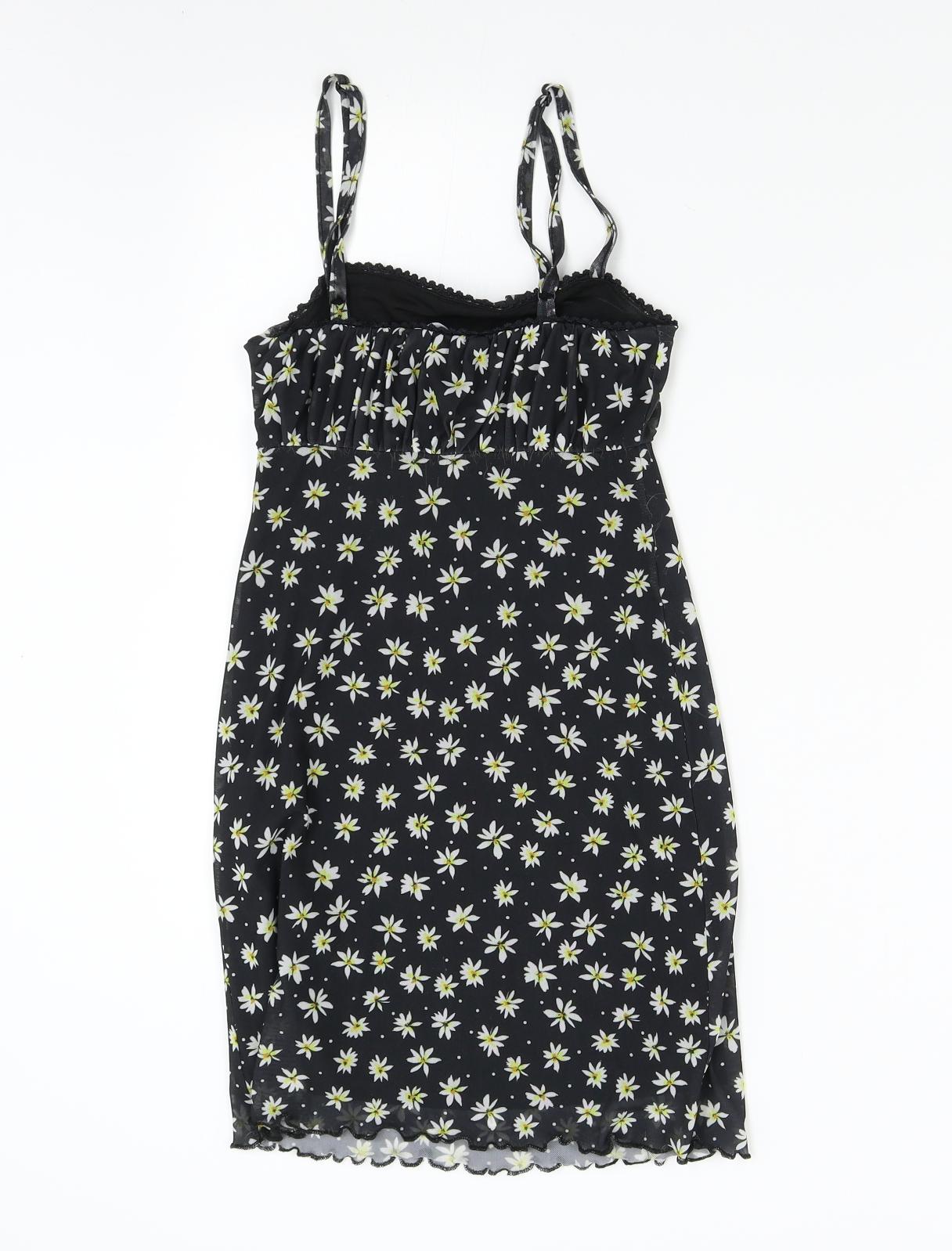 Bershka Womens Black Floral  Slip Dress  Size XS