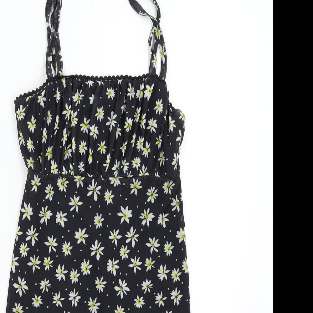 Bershka Womens Black Floral  Slip Dress  Size XS
