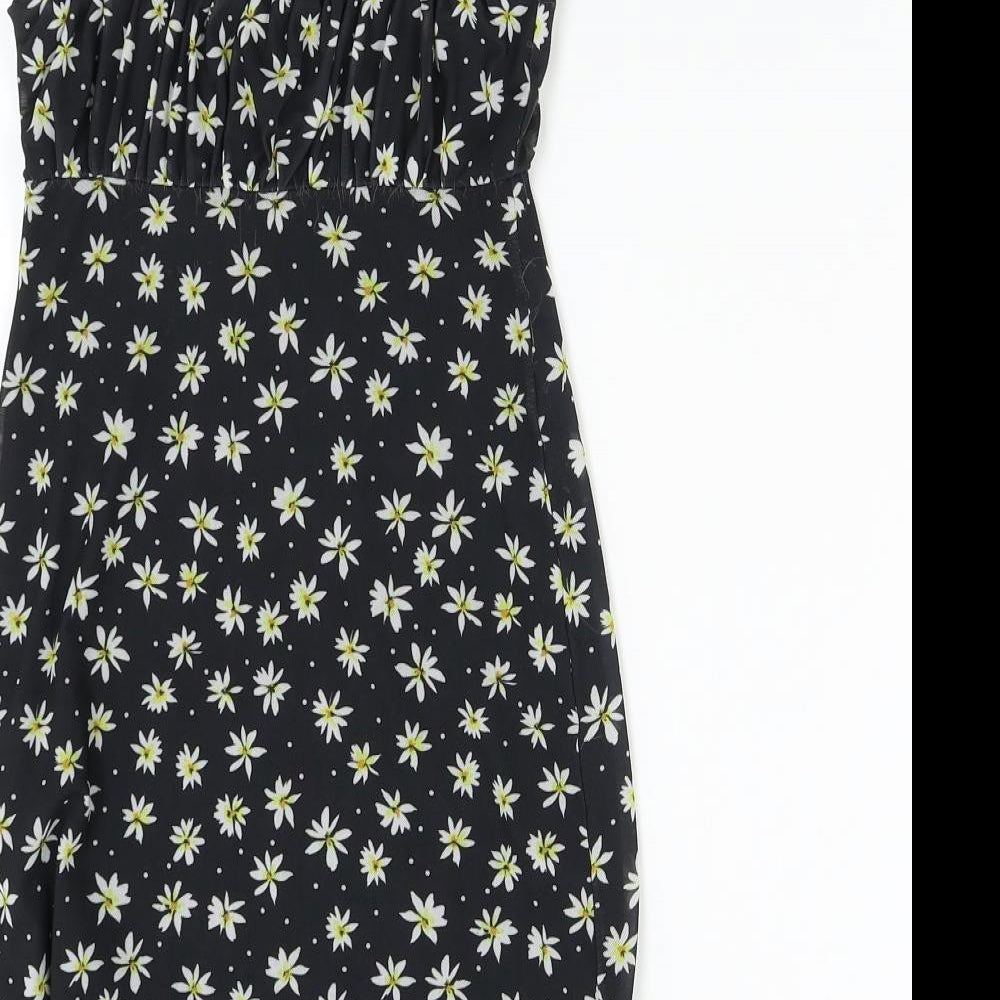 Bershka Womens Black Floral  Slip Dress  Size XS