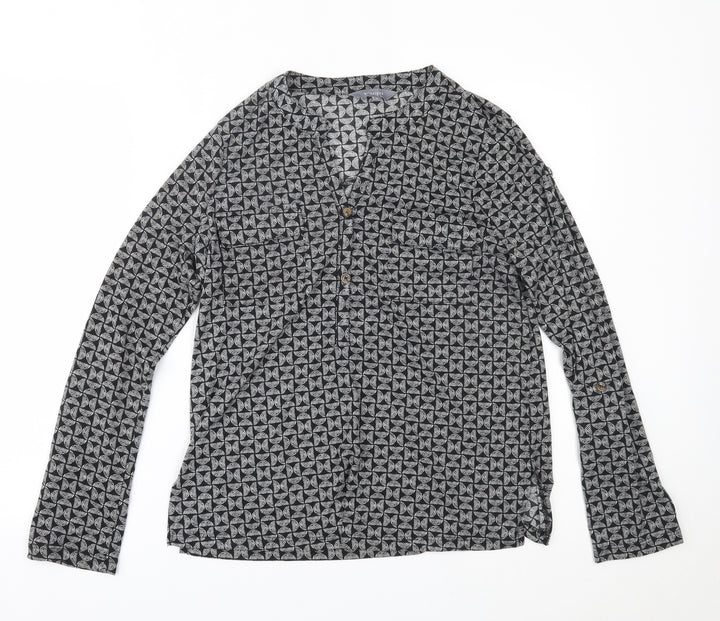 Principles Womens Black Geometric Basic Button-Up Size 12