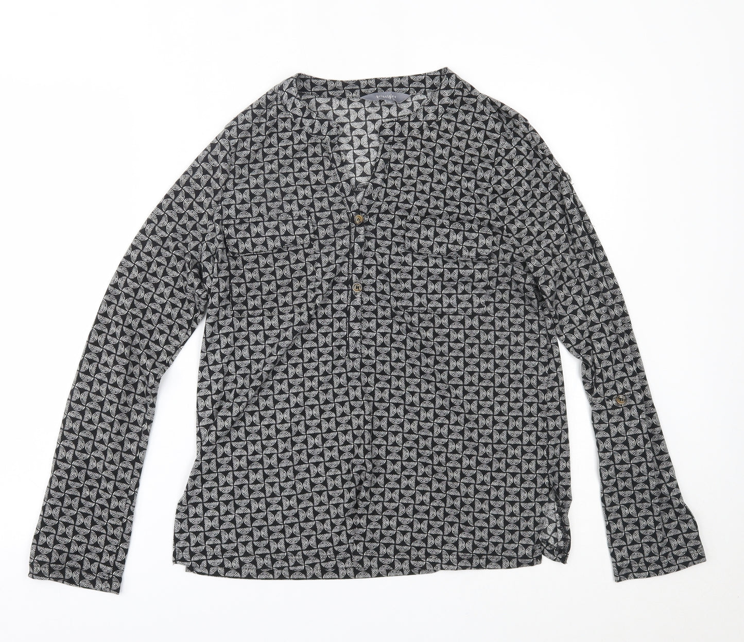 Principles Womens Black Geometric  Basic Button-Up Size 12