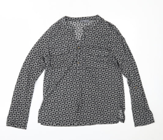 Front view of Principles women’s black geometric basic button-up, size UK 12