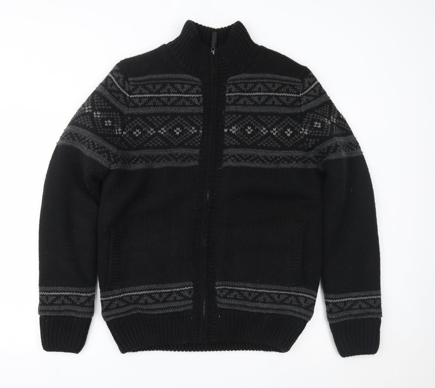 TU Mens Black Fair Isle  Jacket  Size S
