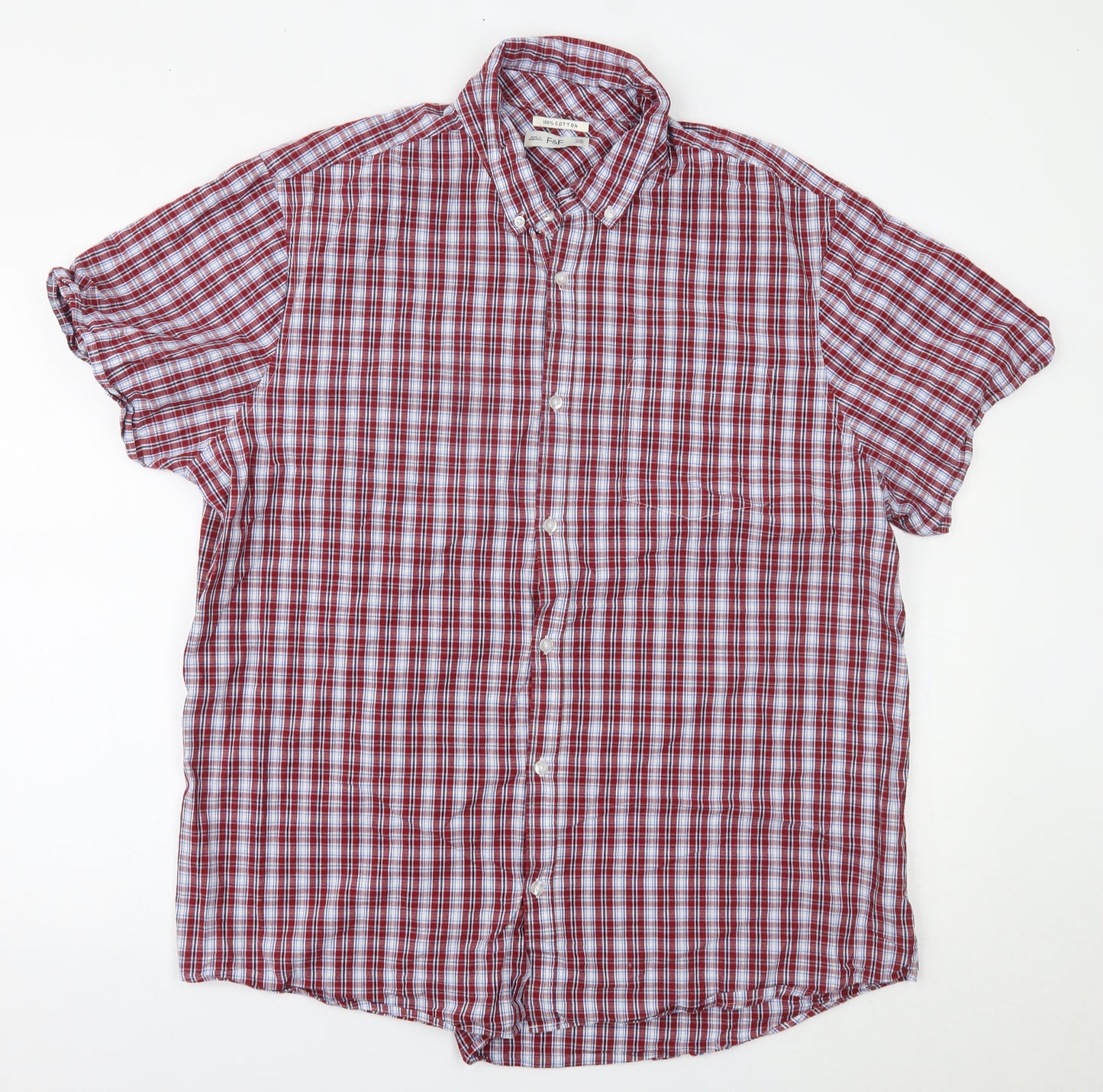F&F Mens Red Plaid   Button-Up Size 2XL