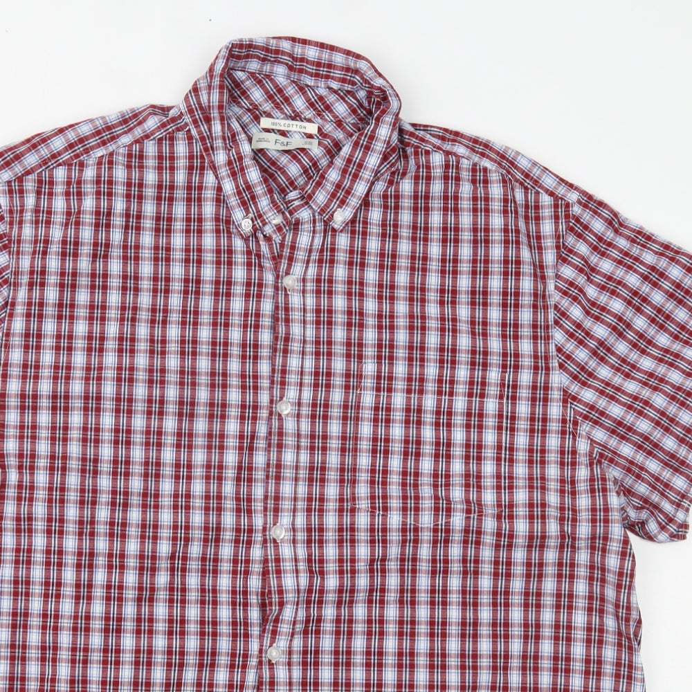 F&F Mens Red Plaid   Button-Up Size 2XL
