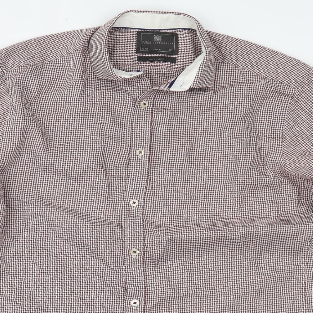 Marks and Spencer Mens Red Houndstooth   Button-Up Size 14.5