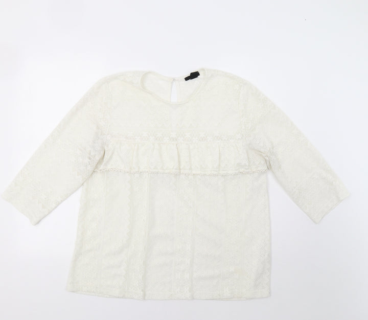 H&M Womens Ivory Geometric Lace Basic Blouse Size L