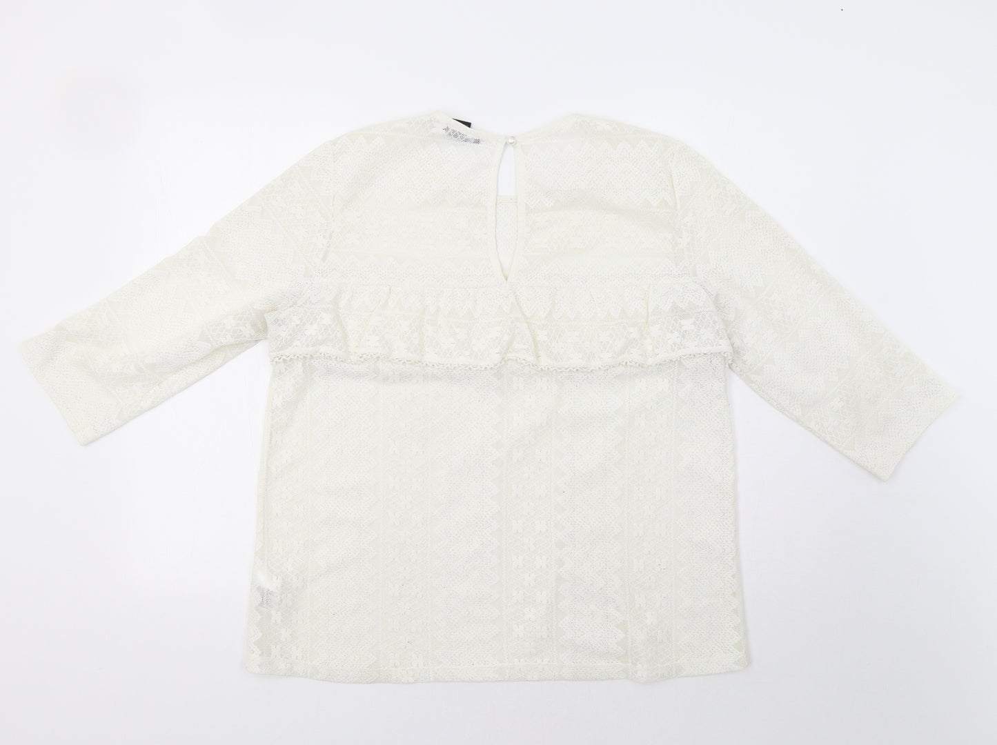 H&M Womens Ivory Geometric Lace Basic Blouse Size L