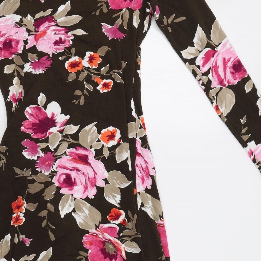 Moglie Womens Brown Floral  A-Line  Size L