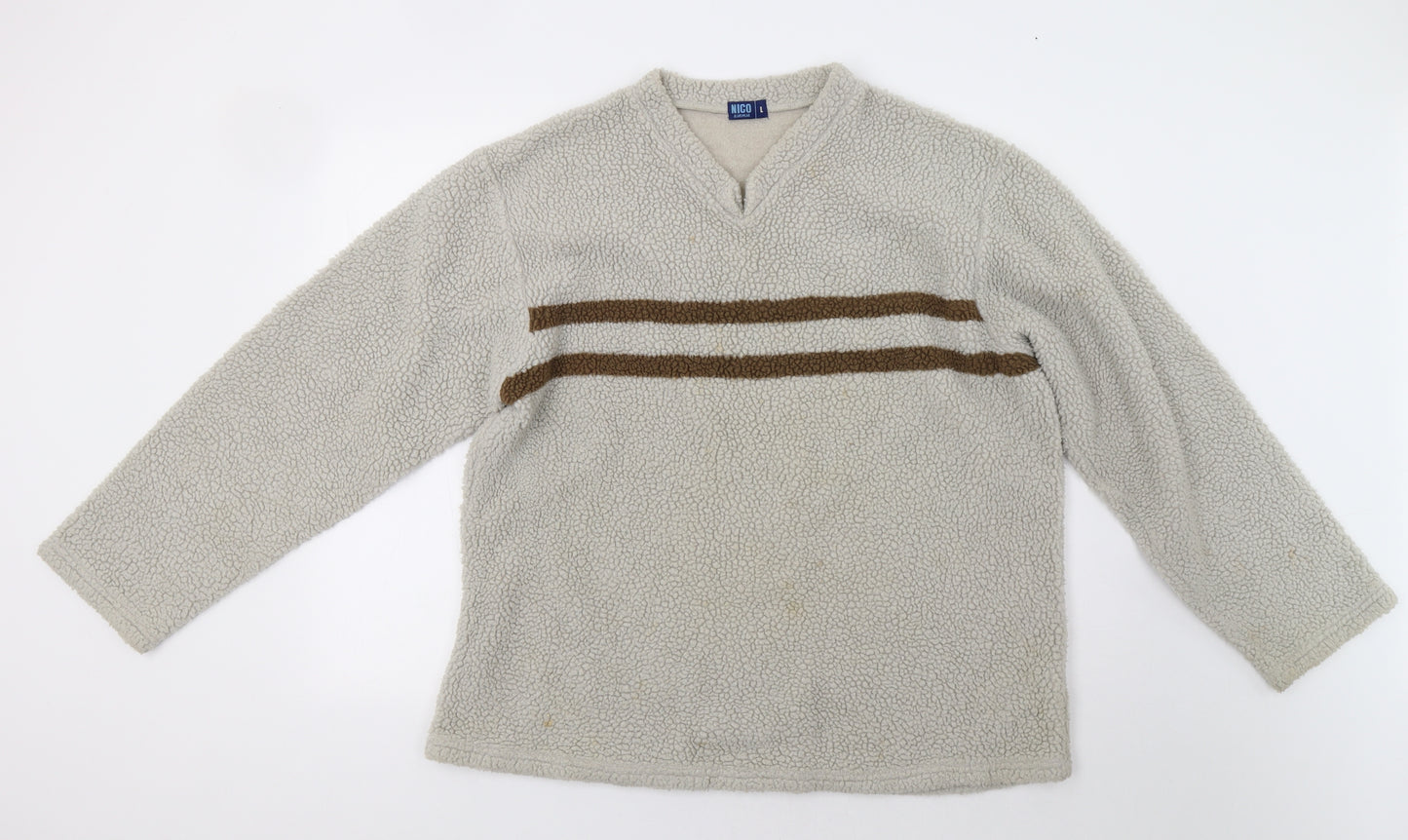 Nico Mens Beige Striped  Pullover Sweatshirt Size L