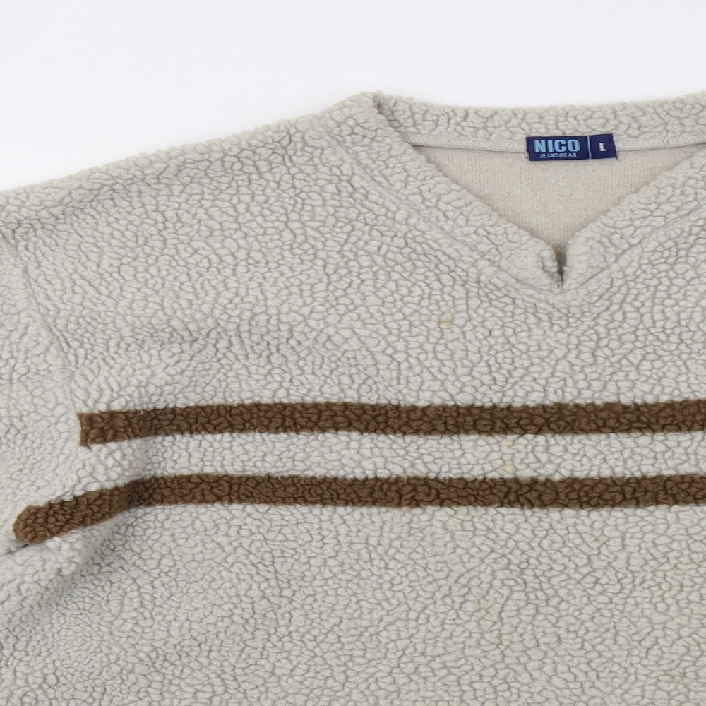 Nico Mens Beige Striped  Pullover Sweatshirt Size L