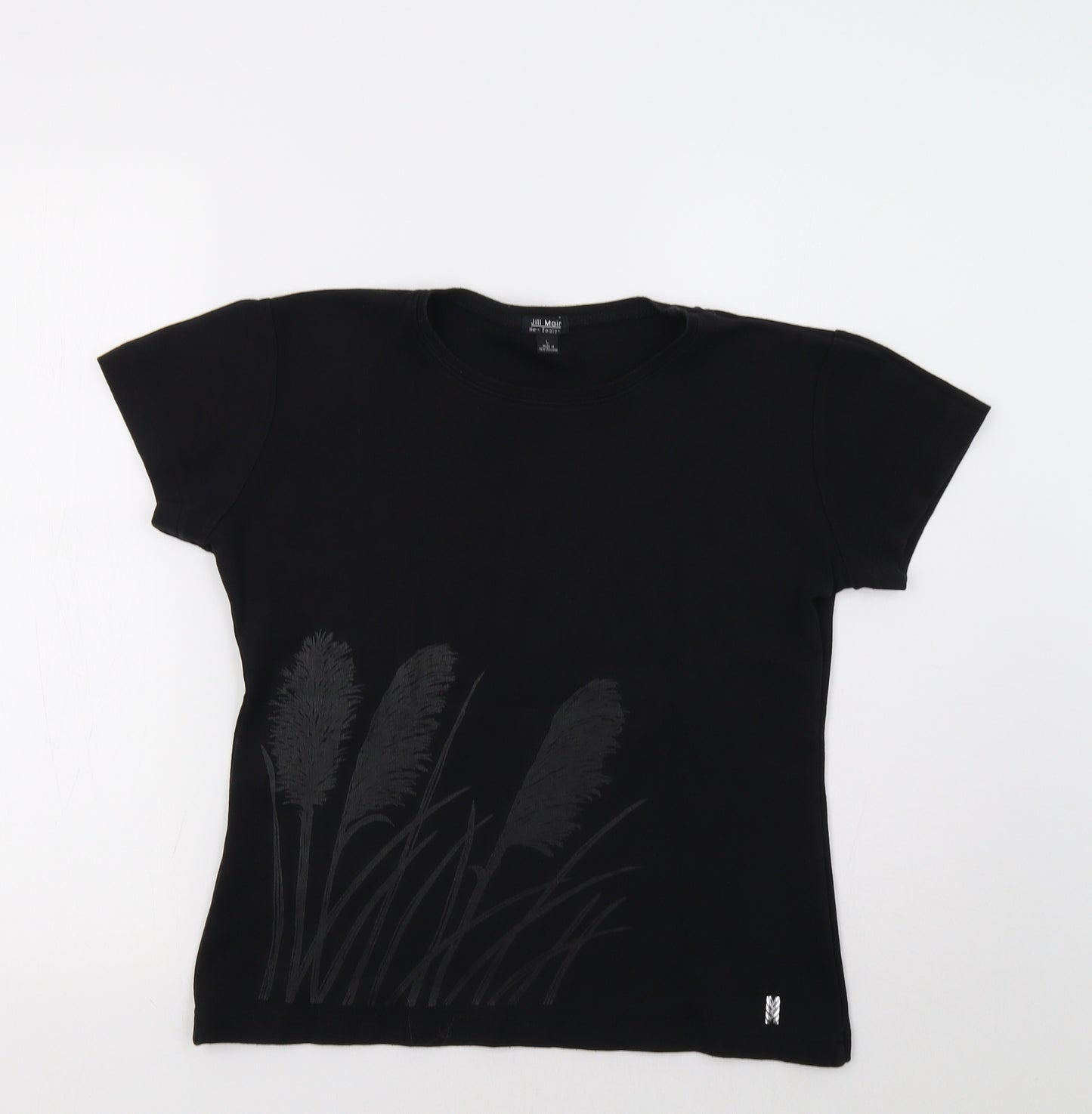Jill Main Womens Black Floral  Basic T-Shirt Size L