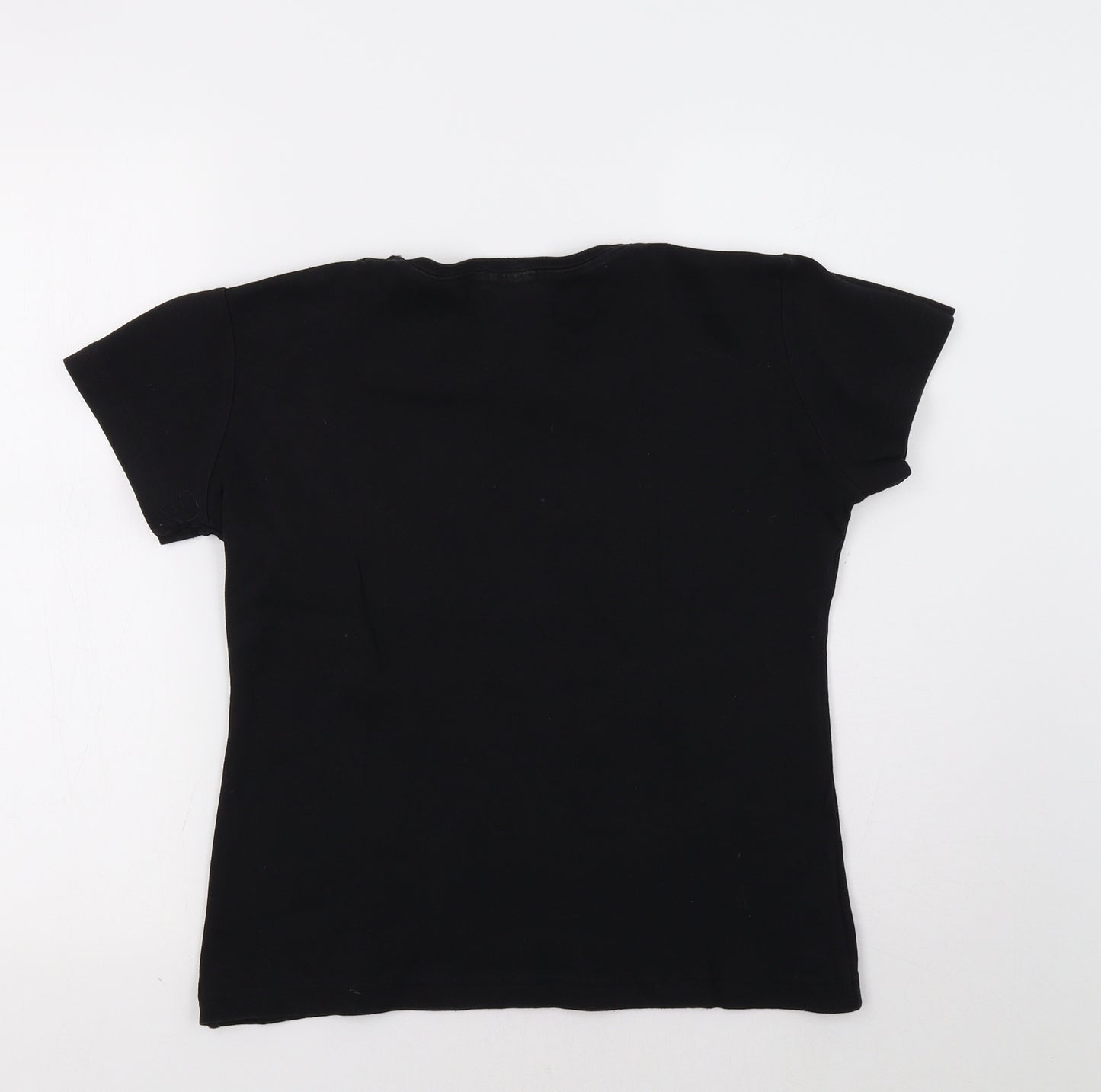 Jill Main Womens Black Floral  Basic T-Shirt Size L