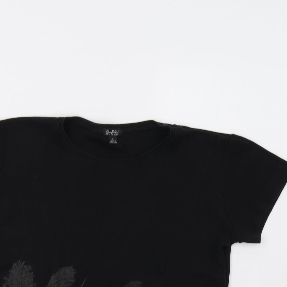 Jill Main Womens Black Floral  Basic T-Shirt Size L