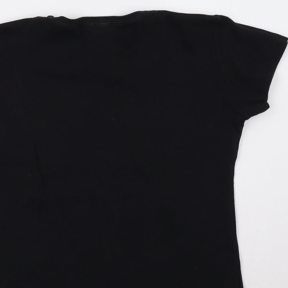 Jill Main Womens Black Floral  Basic T-Shirt Size L