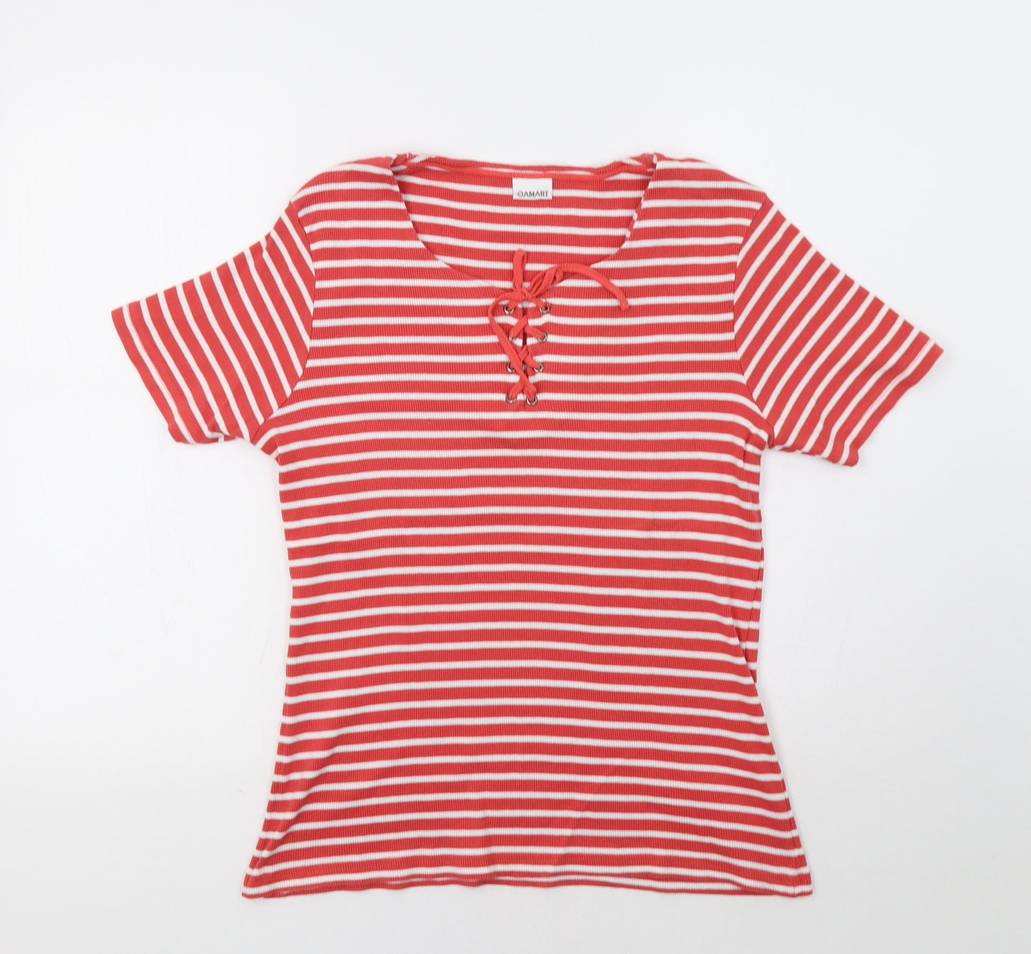 Damart Womens Red Striped  Basic T-Shirt Size 16