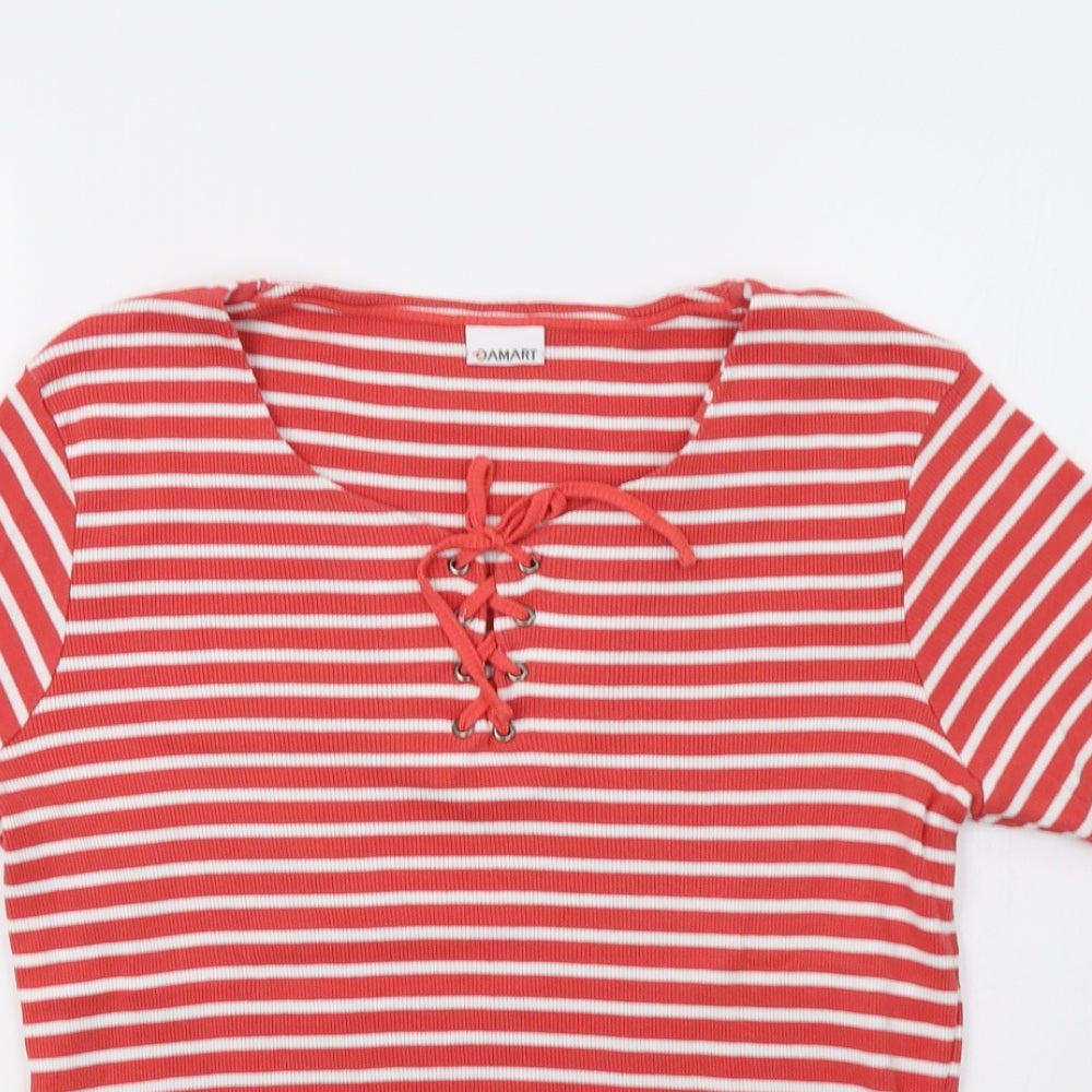 Damart Womens Red Striped  Basic T-Shirt Size 16