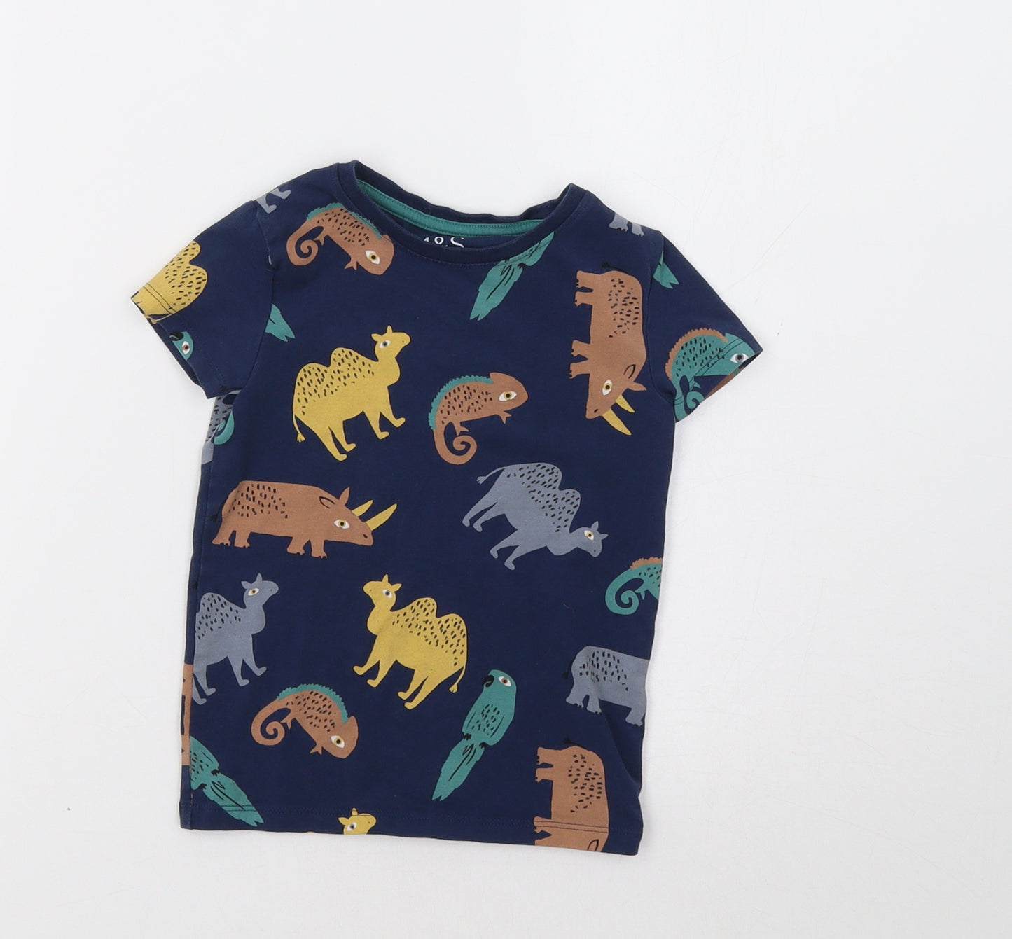 M&S Boys Blue   Basic T-Shirt Size 2-3 Years  - Wild Animals Print