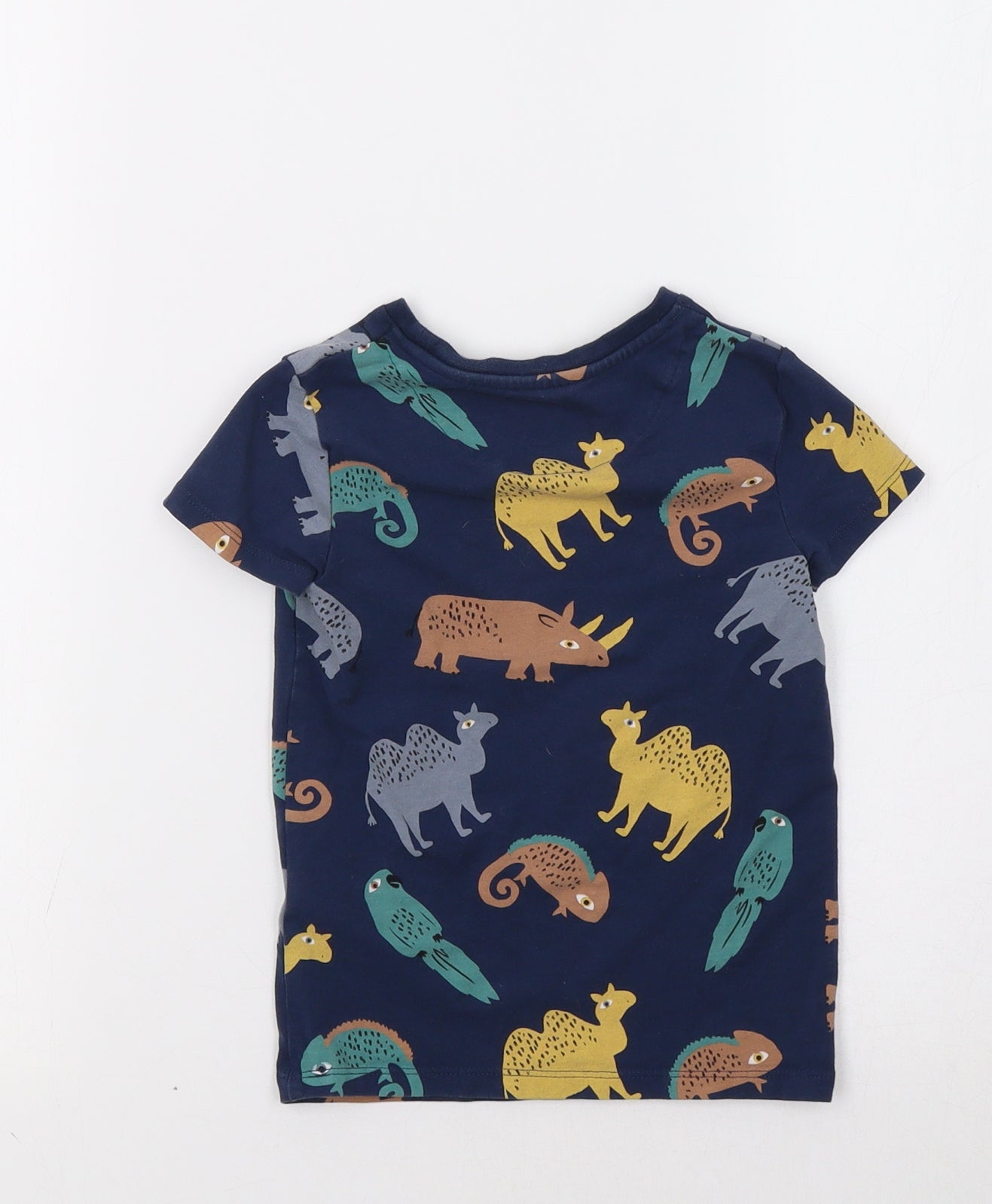 M&S Boys Blue   Basic T-Shirt Size 2-3 Years  - Wild Animals Print