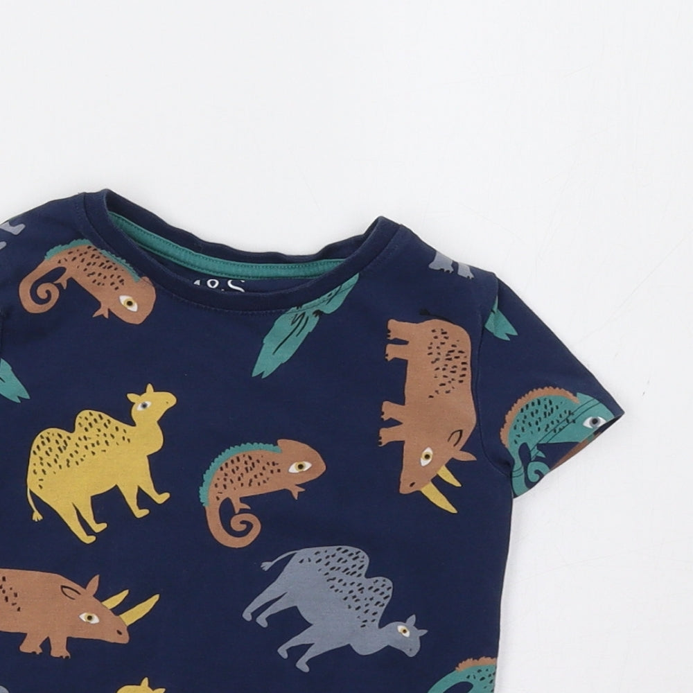 M&S Boys Blue   Basic T-Shirt Size 2-3 Years  - Wild Animals Print