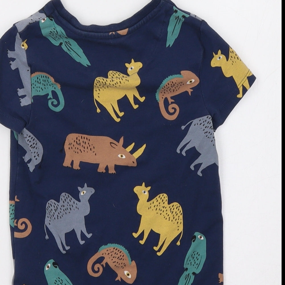 M&S Boys Blue   Basic T-Shirt Size 2-3 Years  - Wild Animals Print