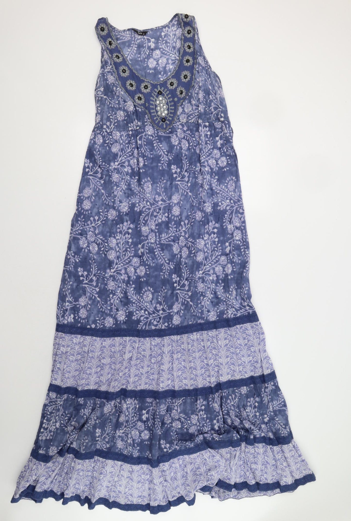 M&Co Womens Blue Floral  Maxi  Size 18  - Embellished Collar