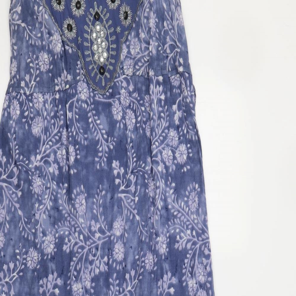 M&Co Womens Blue Floral  Maxi  Size 18  - Embellished Collar