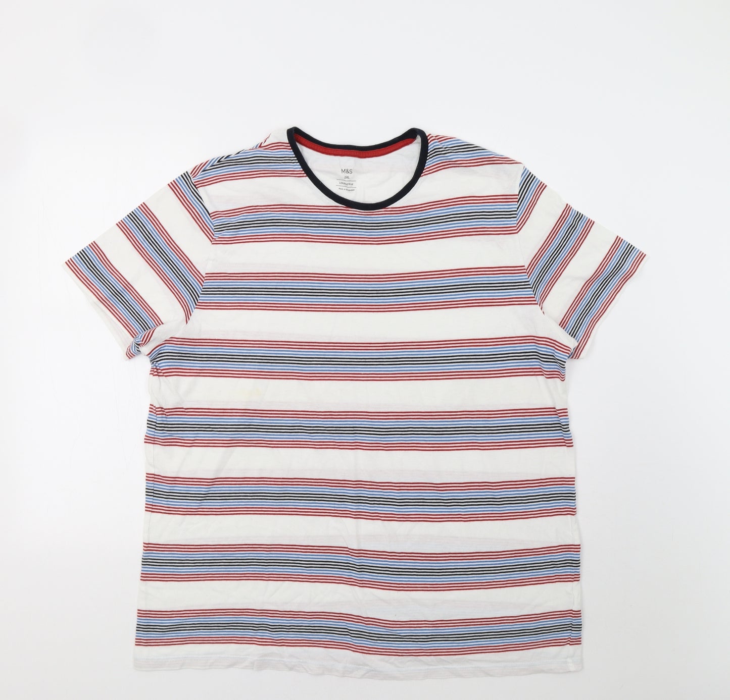 M&S Mens White Striped   T-Shirt Size 2XL