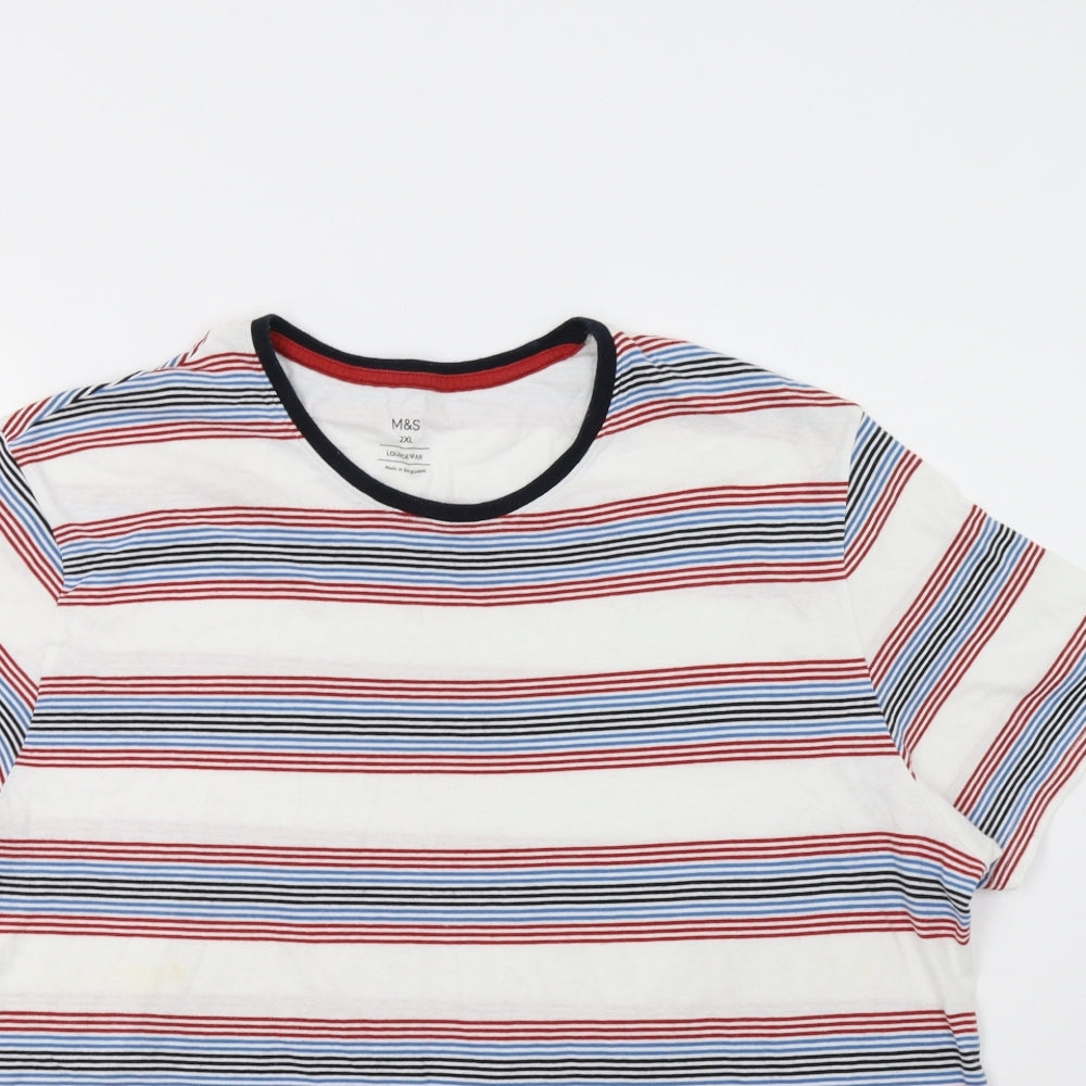 M&S Mens White Striped   T-Shirt Size 2XL