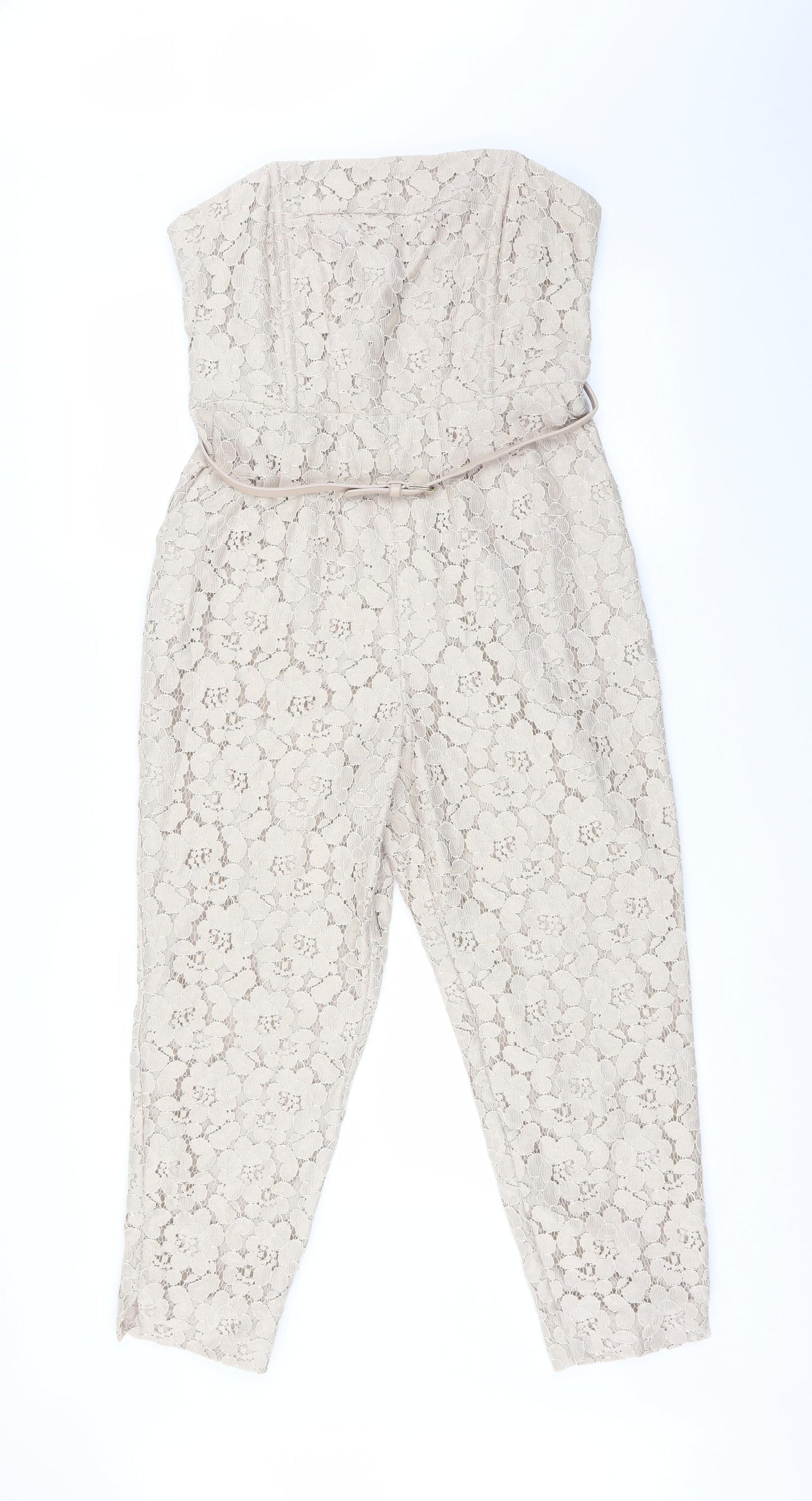 NEXT Womens Beige Floral  Jumpsuit One-Piece Size 12