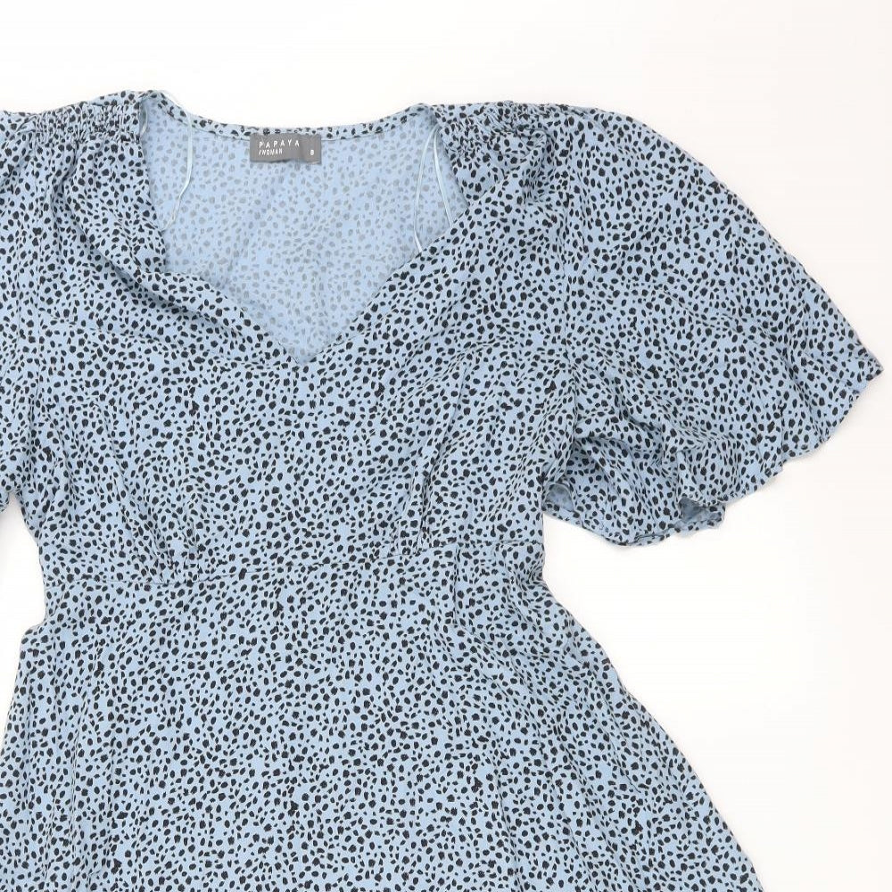Papaya Womens Blue Polka Dot  Fit & Flare  Size 8