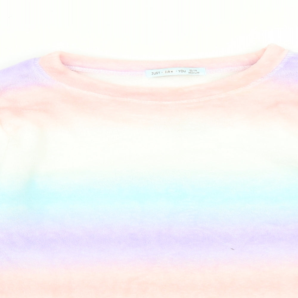 JUST LIKE YOU Womens Multicoloured Striped  Pullover Sweatshirt Size M
