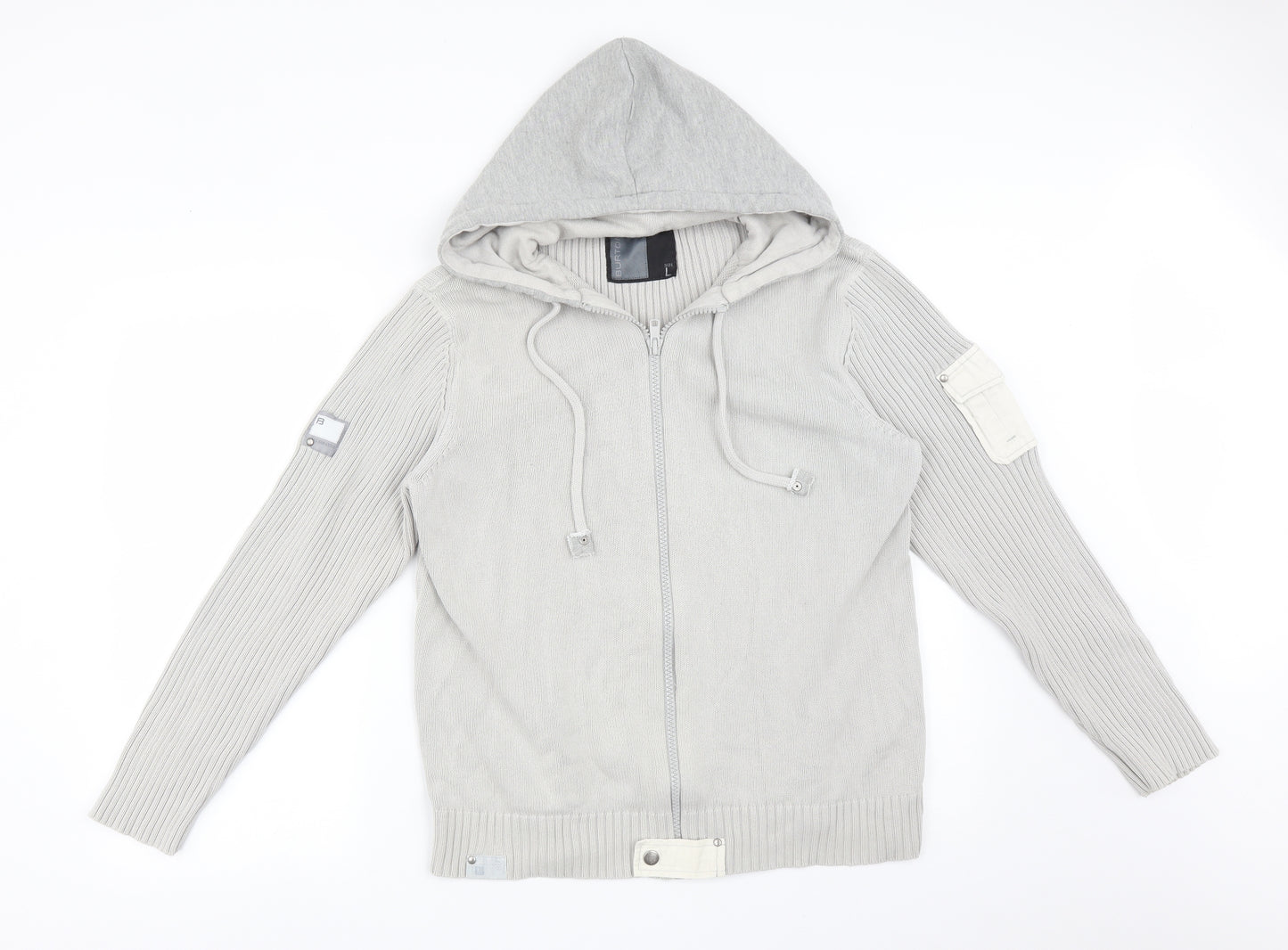 Burton Mens Grey Striped  Full Zip Hoodie Size L