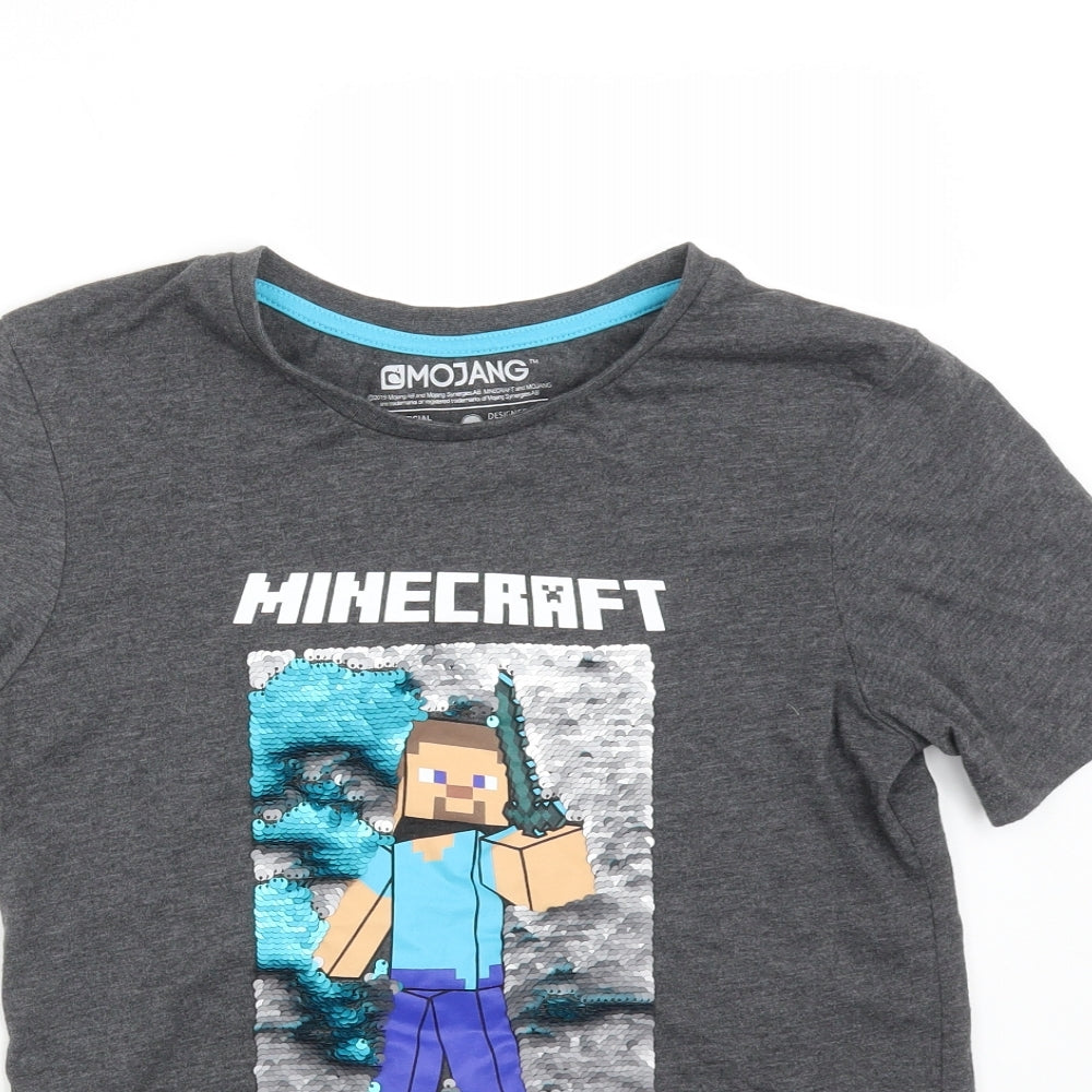 PEP&CO Girls Grey   Basic T-Shirt Size 13-14 Years  - MINECRAFT