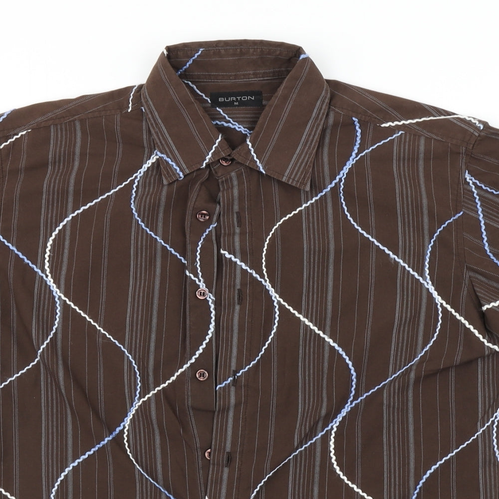 Burton Mens Brown Striped   Button-Up Size M