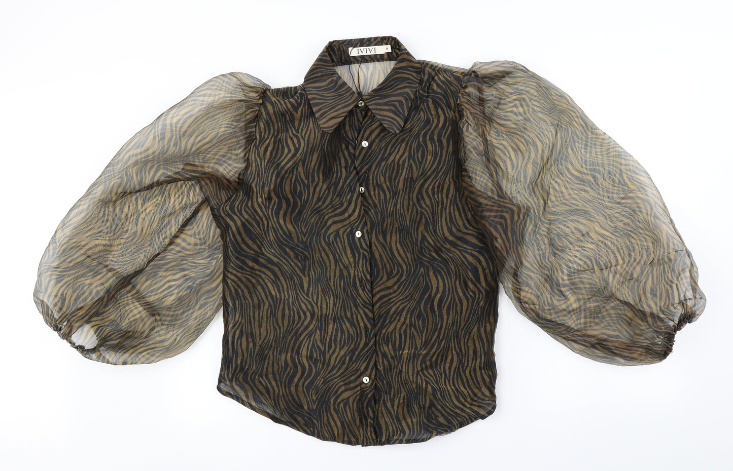 IVIVI Womens Brown Animal Print  Basic Button-Up Size M