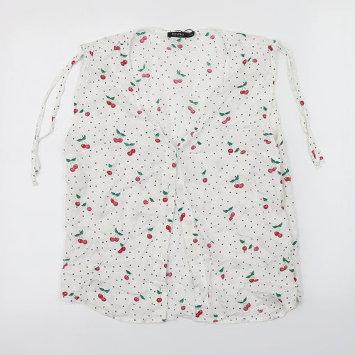 Bershka Womens White Polka Dot  Basic Button-Up Size L