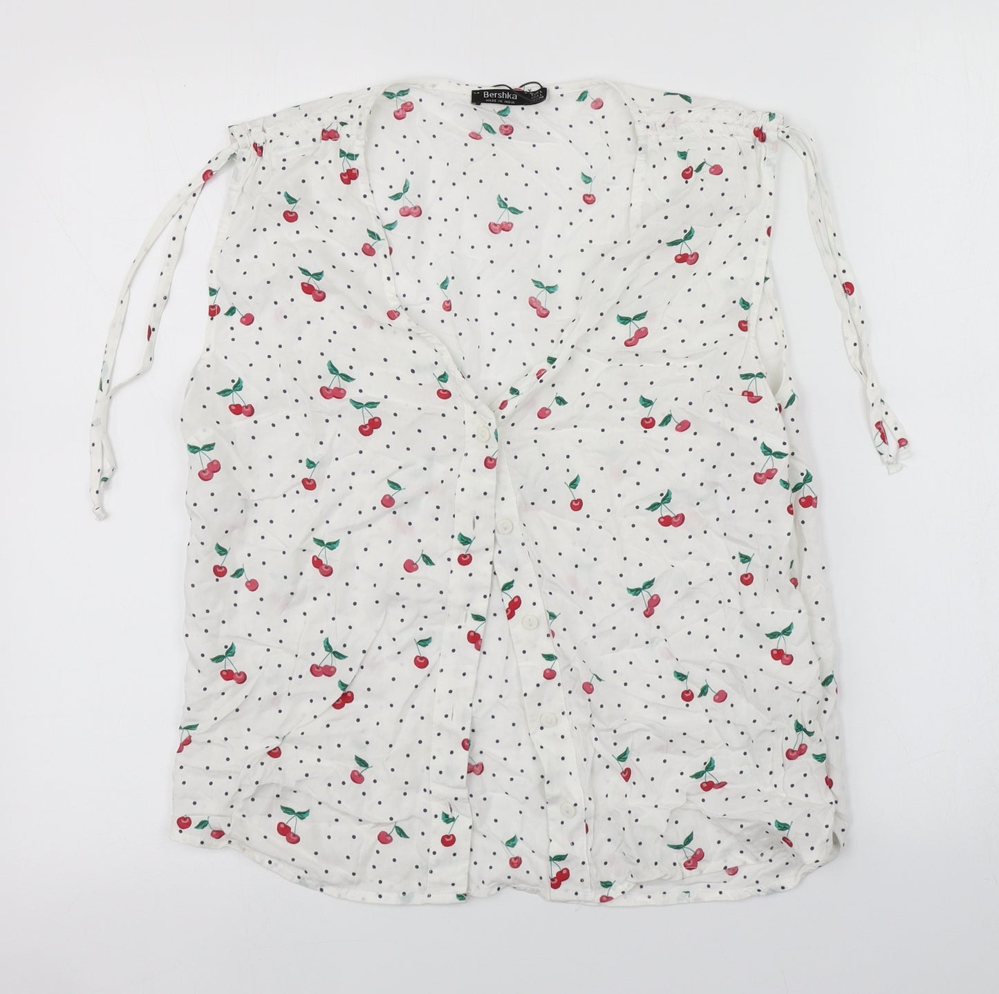 Bershka Womens White Polka Dot  Basic Button-Up Size L