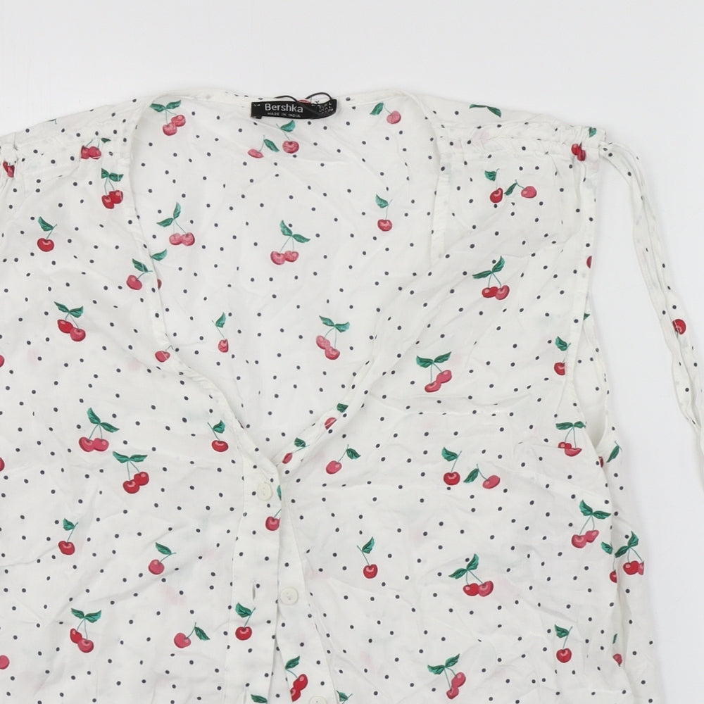 Bershka Womens White Polka Dot  Basic Button-Up Size L