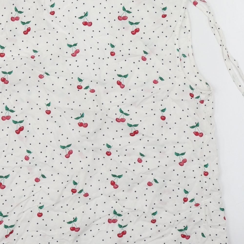 Bershka Womens White Polka Dot  Basic Button-Up Size L