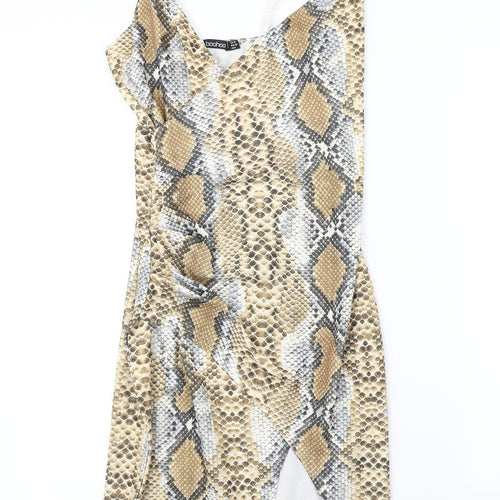 Boohoo Womens Beige Animal Print  Wrap Dress  Size 10
