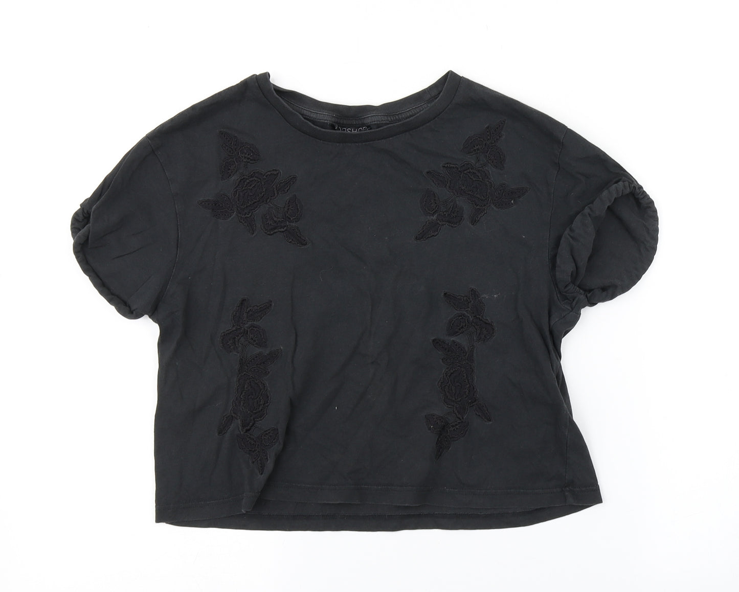 Topshop Womens Grey Floral  Cropped T-Shirt Size 6