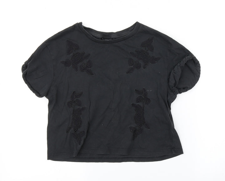 Topshop Womens Grey Floral  Cropped T-Shirt Size 6