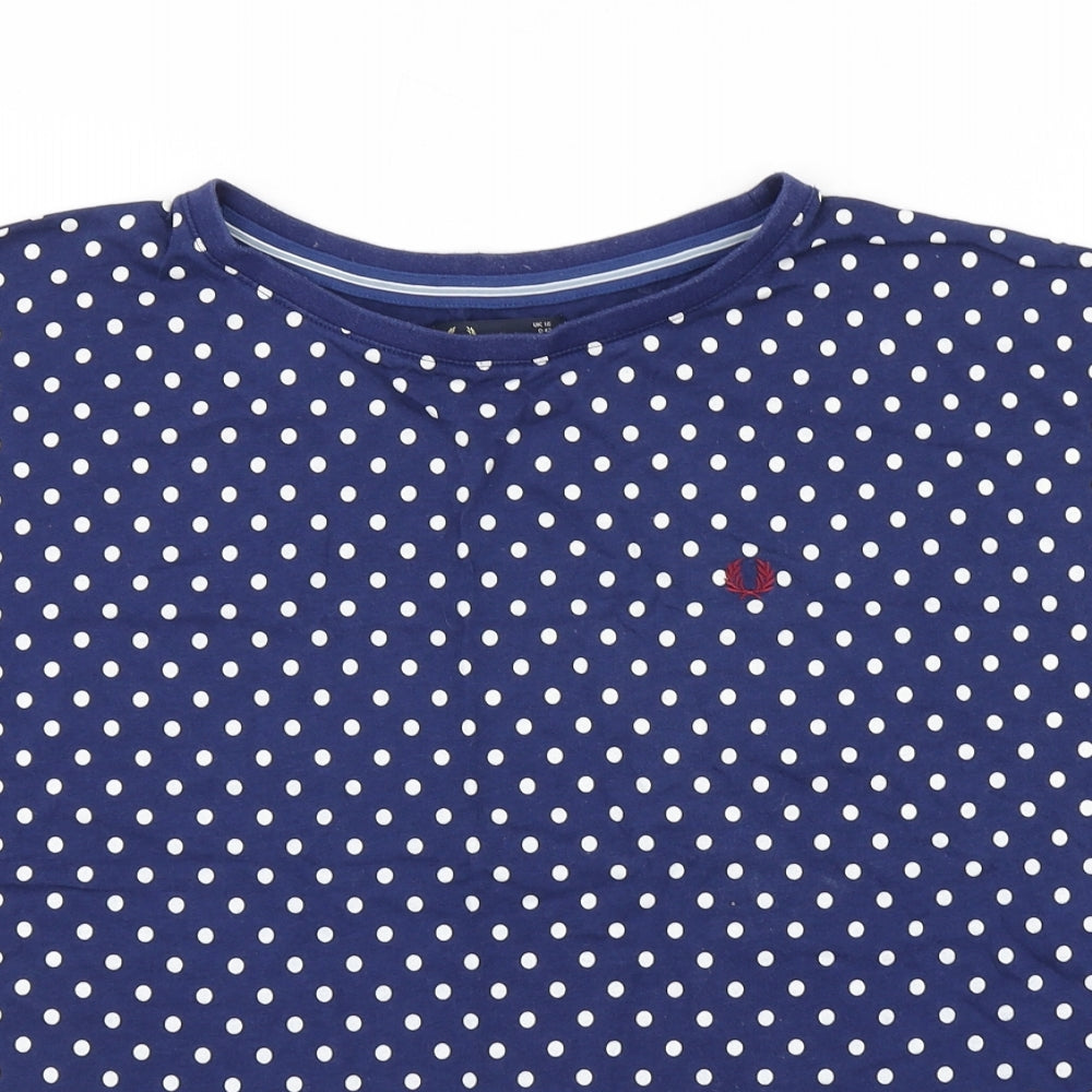 Fred Perry Womens Blue Polka Dot  Basic T-Shirt Size 16
