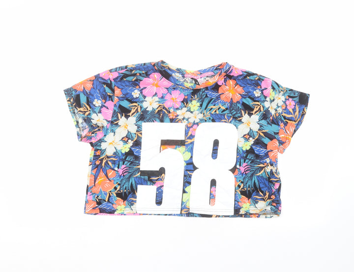 H&M Womens Multicoloured Floral  Cropped T-Shirt Size S