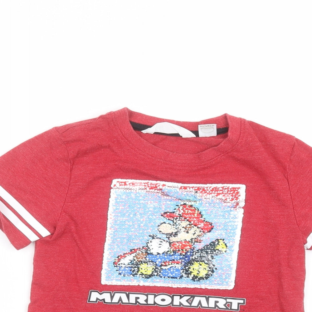 H&M Boys Red   Basic T-Shirt Size 5-6 Years  - Mario