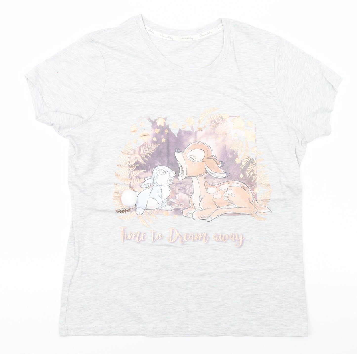 Disney Womens Grey Solid  Top Pyjama Top Size 12  - Bambi, Time to Dream away