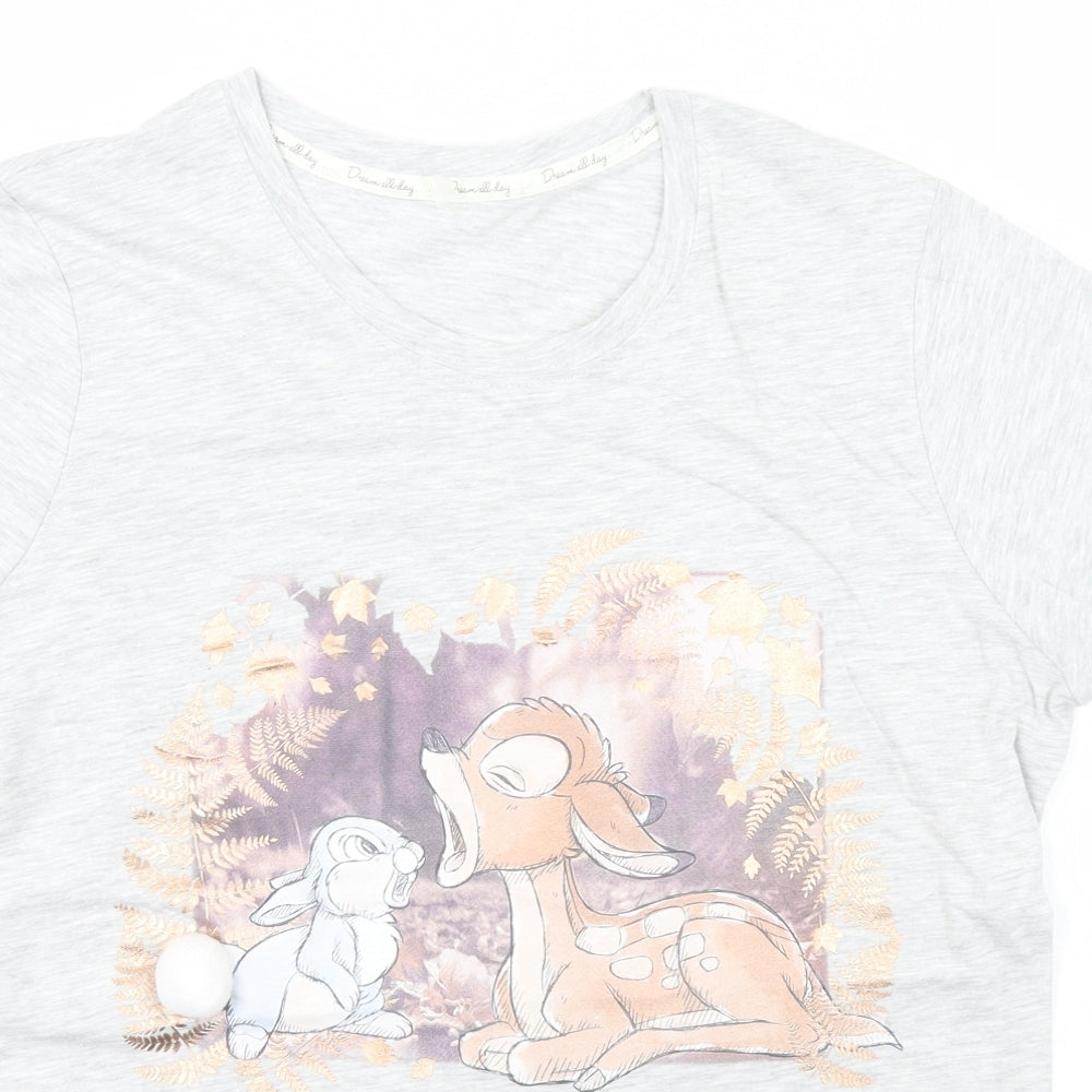 Disney Womens Grey Solid  Top Pyjama Top Size 12  - Bambi, Time to Dream away